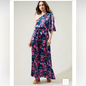 Vivi Berry Meara One Shoulder Satin Maxi Dress XS